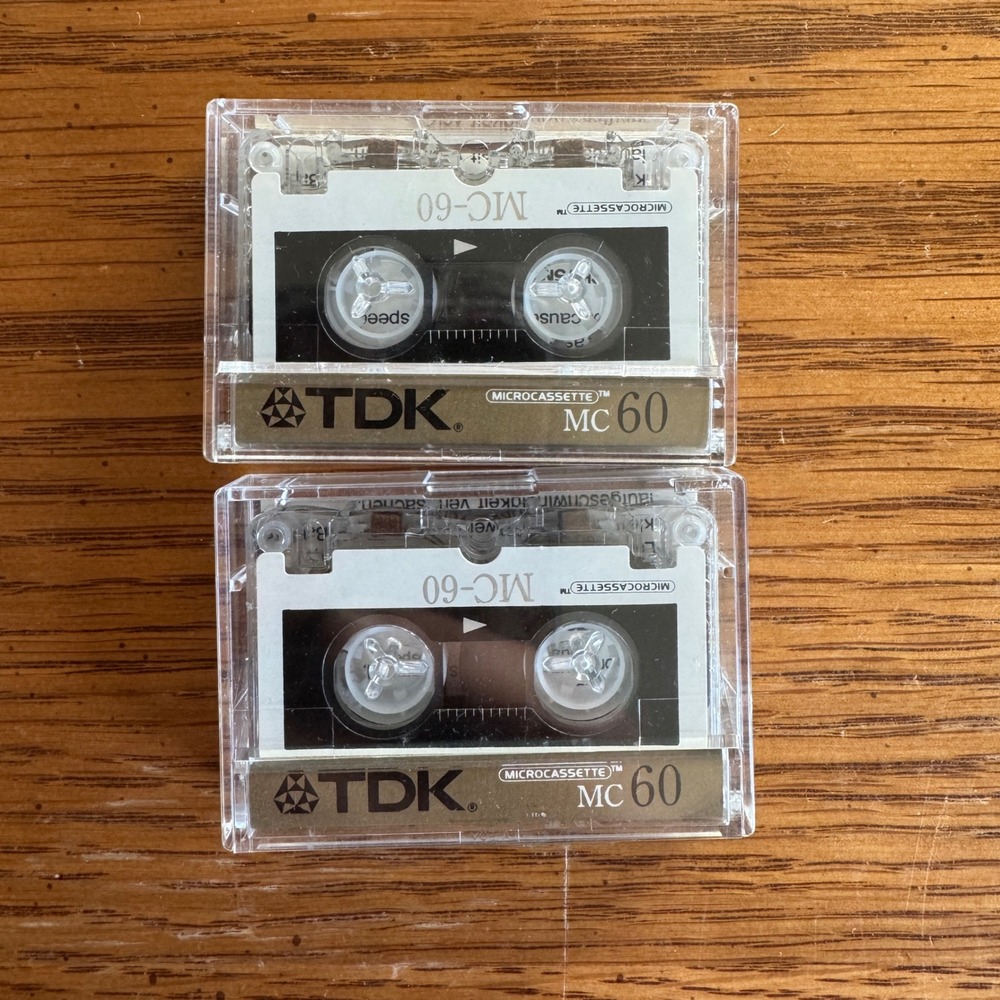 TDK MC 60 Microcassette Tape Lot‎ of 2 Clear White Black Recordable Audio